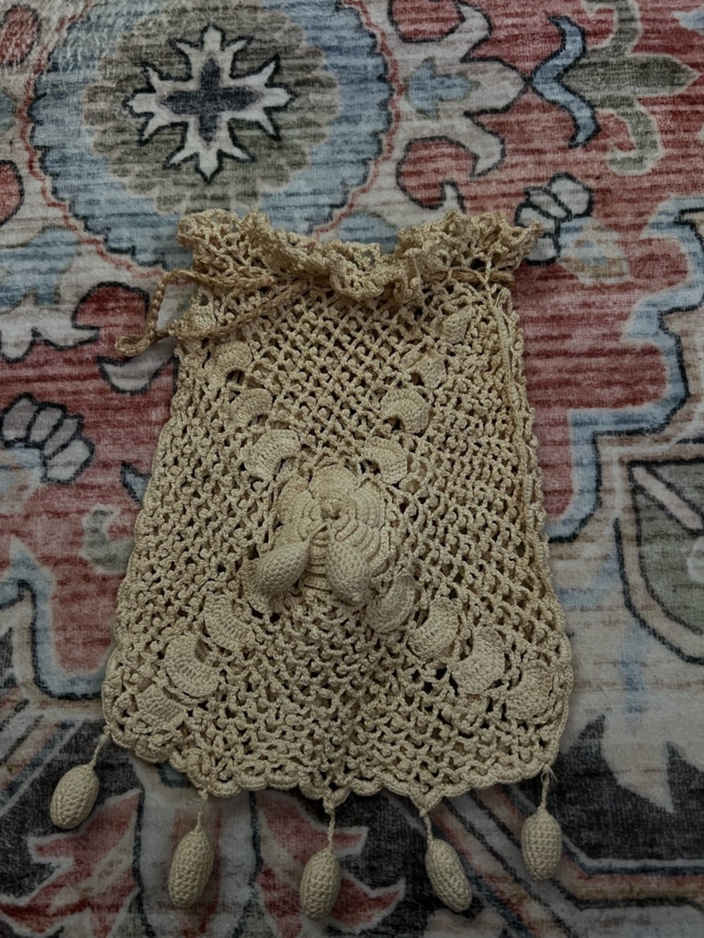 Beige Crochet Drawstring Mini Bag - Picture 2 of 3